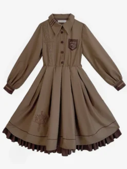 Robes Gothiques Lolita Volants Brodés Café Marron Café Académique