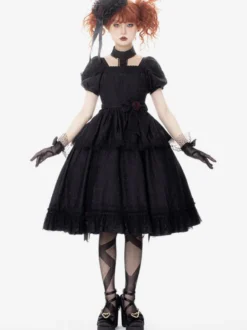 Robes Gothiques Lolita Volants Rose Noir