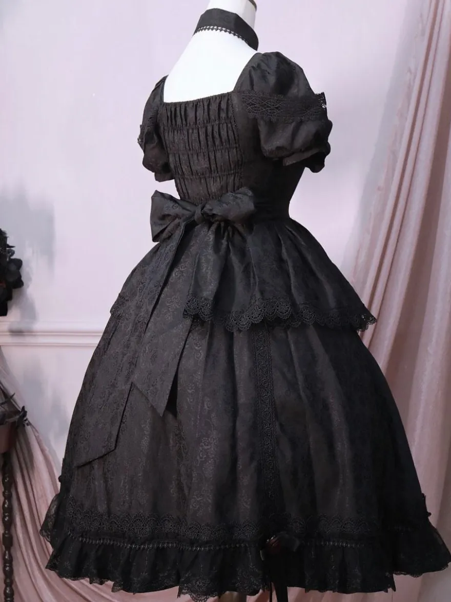 Robes Gothiques Lolita Volants Rose Noir