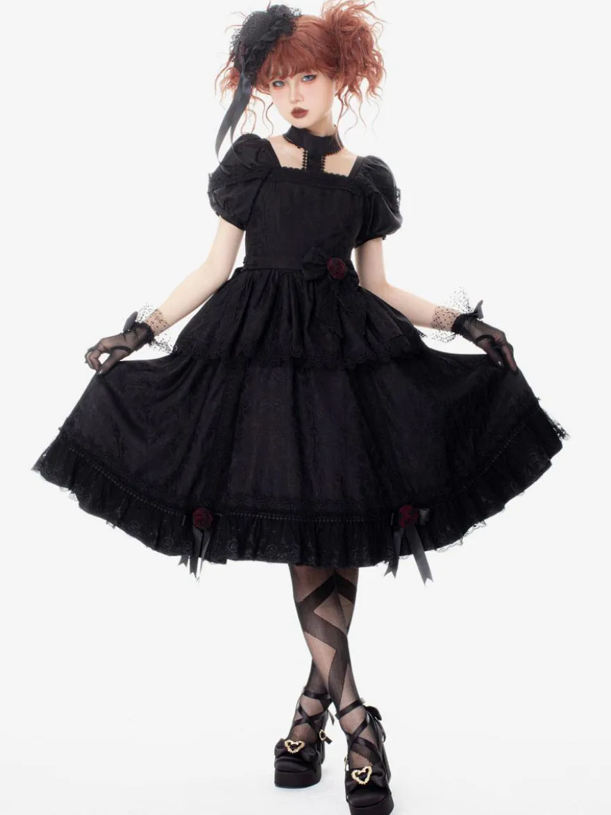 Robes Gothiques Lolita Volants Rose Noir