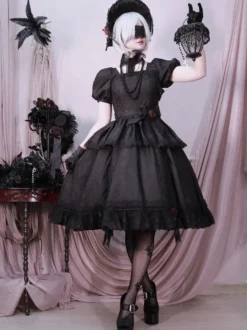 Robes Gothiques Lolita Volants Rose Noir