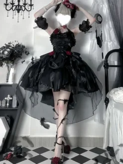 Robes Gothiques Lolita À Volants Nœuds Noirs Robe De Princesse Lolita JSK