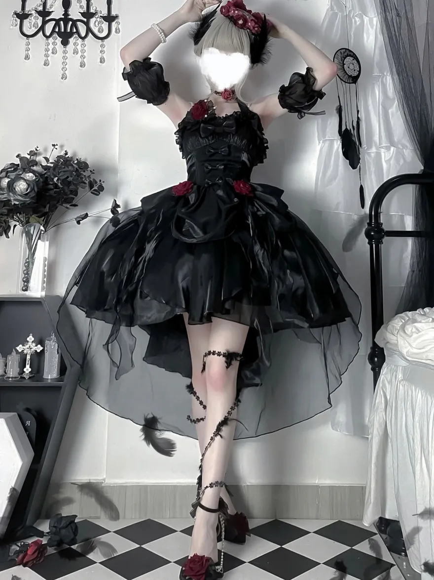 Robes Gothiques Lolita À Volants Nœuds Noirs Robe De Princesse Lolita JSK