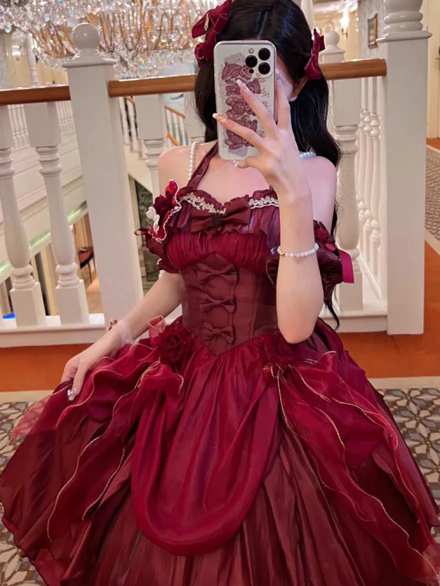 Robes Gothiques Lolita À Volants Nœuds Noirs Robe De Princesse Lolita JSK