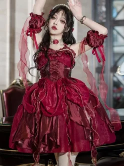 Robes Gothiques Lolita À Volants Nœuds Noirs Robe De Princesse Lolita JSK