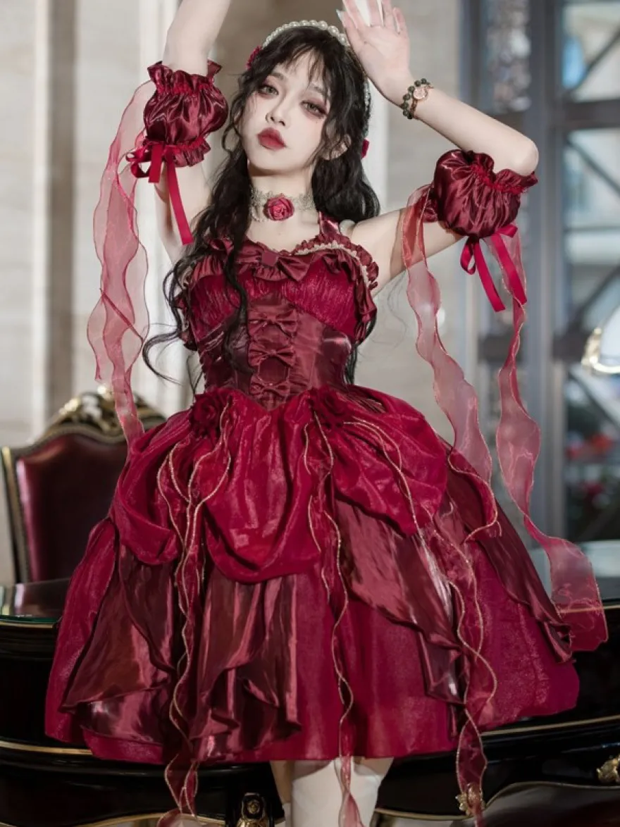 Robes Gothiques Lolita À Volants Nœuds Noirs Robe De Princesse Lolita JSK