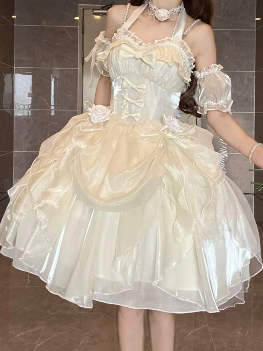 Robes Gothiques Lolita À Volants Nœuds Noirs Robe De Princesse Lolita JSK