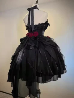 Robes Gothiques Lolita À Volants Nœuds Noirs Robe De Princesse Lolita JSK