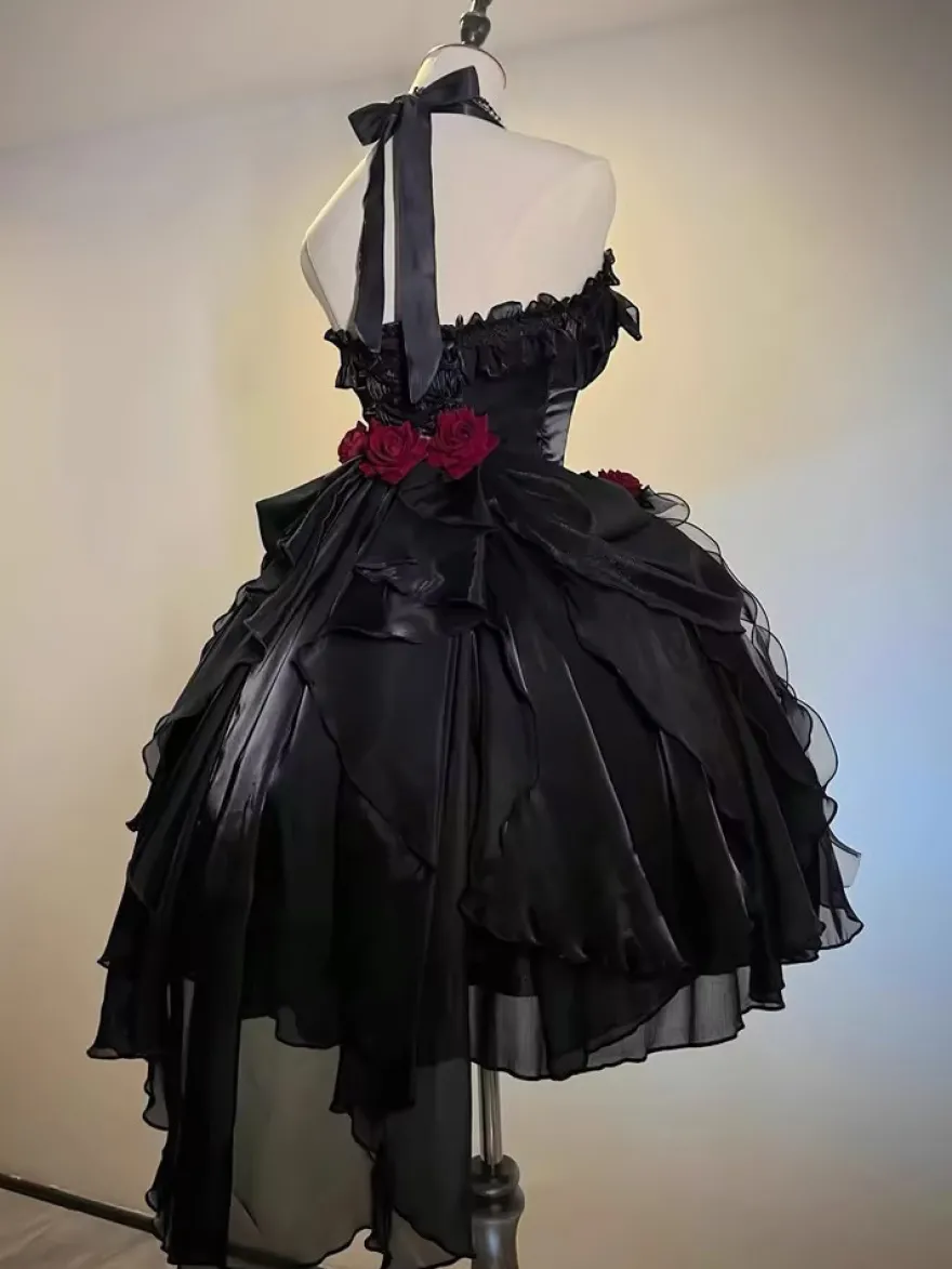 Robes Gothiques Lolita À Volants Nœuds Noirs Robe De Princesse Lolita JSK