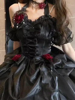 Robes Gothiques Lolita À Volants Nœuds Noirs Robe De Princesse Lolita JSK