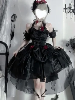 Robes Gothiques Lolita À Volants Nœuds Noirs Robe De Princesse Lolita JSK