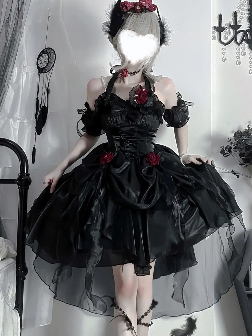 Robes Gothiques Lolita À Volants Nœuds Noirs Robe De Princesse Lolita JSK
