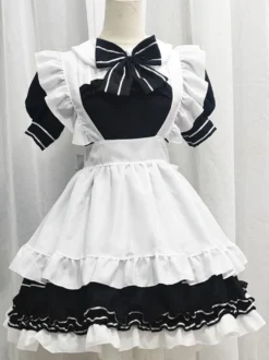 Robes Gothiques Lolita Volants Nœuds Noir Style de Bonne