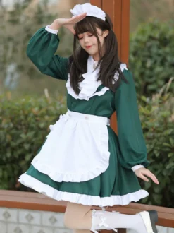 Robes gothiques Lolita à volants servante de chambre à manches longues