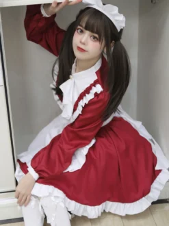 Robes gothiques Lolita à volants servante de chambre à manches longues
