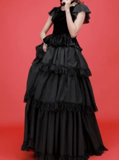 Robes Lolita Gothiques Dentelle à Volants Noir Noir
