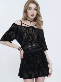 Robes Lolita Gothiques Imprimé Floral Noir Steam Punk