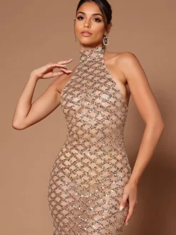 Robes longues à sequins sans manches dos ouvert robe de bal de club