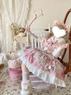 Robes Sweet Lolita robe JSK à imprimé dessin animé et cape rose ensemble deux pièces ensemble jupe pull princesse Kawaii