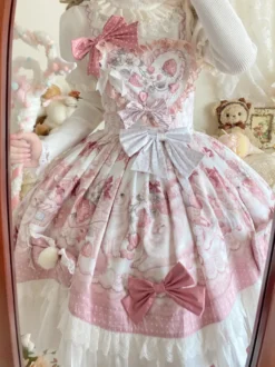 Robes Sweet Lolita robe JSK à imprimé dessin animé et cape rose ensemble deux pièces ensemble jupe pull princesse Kawaii