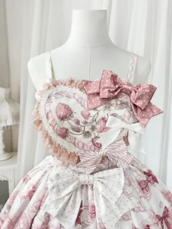 Robes Sweet Lolita robe JSK à imprimé dessin animé et cape rose ensemble deux pièces ensemble jupe pull princesse Kawaii