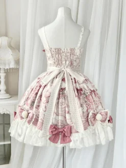 Robes Sweet Lolita robe JSK à imprimé dessin animé et cape rose ensemble deux pièces ensemble jupe pull princesse Kawaii
