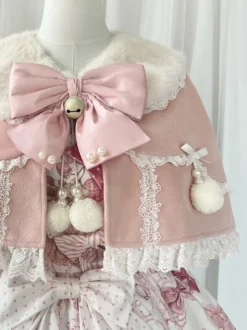 Robes Sweet Lolita robe JSK à imprimé dessin animé et cape rose ensemble deux pièces ensemble jupe pull princesse Kawaii
