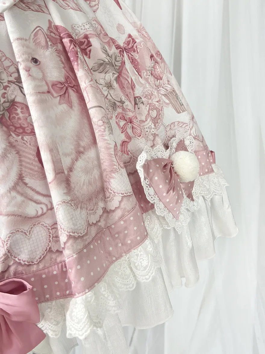 Robes Sweet Lolita robe JSK à imprimé dessin animé et cape rose ensemble deux pièces ensemble jupe pull princesse Kawaii