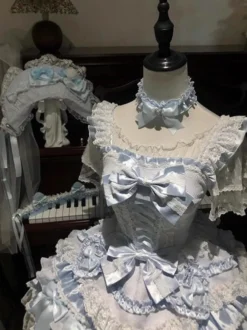 Robe Sweet Ballet Hime Lolita à volants robe Lolita bleue Cake avec traîne