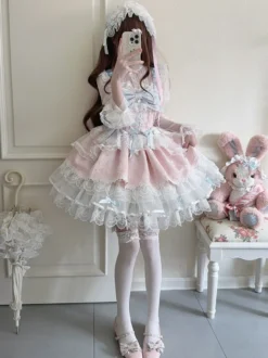 Robe Sweet Lolita avec nœud dans le dos et bandage JSK Robe courte Lolita