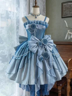 Robe Sweet Lolita avec nœuds et chaîne de perles sur le côté robe JSK Lolita