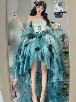 Robe Sweet Lolita brodée avec nœud papillon et lacets coupe haute et basse sans manches en maille violette