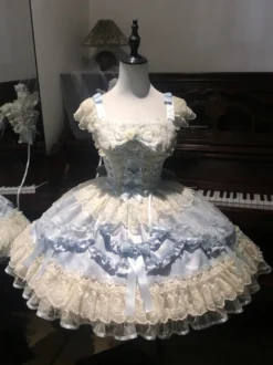 Robe Sweet Lolita en polyester sans manches avec nœuds et jupe pull rose