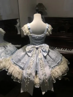 Robe Sweet Lolita en polyester sans manches avec nœuds et jupe pull rose