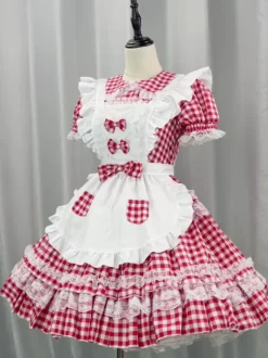 Robe Sweet Lolita en polyester manches courtes tablier en dentelle robe Sweet Lolita rouge