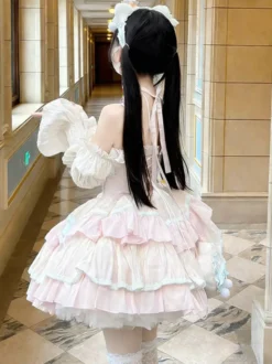 Robe Sweet Lolita en polyester sans manches volants multicouches nœud papillon Sweet Ballet Lolita JSK