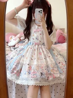 Robe Sweet Lolita en polyester sans manches robe Sweet Jumper Lolita