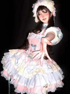 Robe Sweet Lolita JSK ensemble 5 pièces sans manches à plusieurs couches