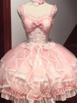 Robe Sweet Lolita JSK Glaze Fantasy sans manches à volants broderie et nœud papillon 4 couleurs