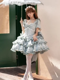 Robe Sweet Lolita Puff Rose OP Lolita Princess Dress Bow Train détachable