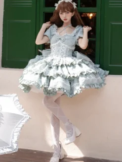 Robe Sweet Lolita Puff Rose OP Lolita Princess Dress Bow Train détachable