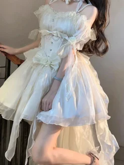 Robe Sweet Lolita Robe douce en polyester à manches courtes Robe Lolita