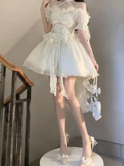 Robe Sweet Lolita Robe douce en polyester à manches courtes Robe Lolita