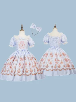 Robe Sweet Lolita Robe en polyester à manches courtes Robe Lolita