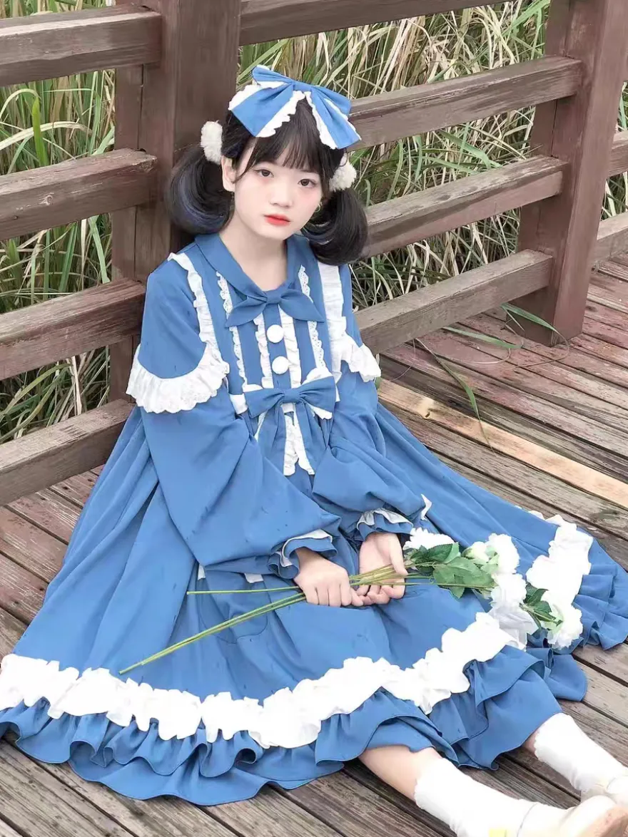 Robe Sweet Lolita Robe en polyester à manches longues Robe Lolita