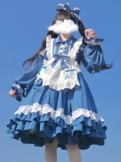Robe Sweet Lolita Robe en polyester à manches longues Robe Lolita