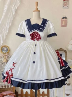 Robe Sweet Lolita Robe à manches courtes en polyester Robe Lolita style marine