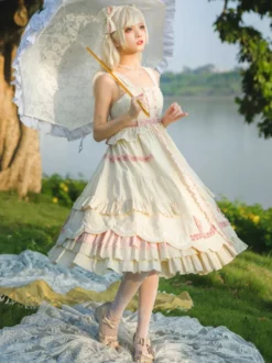 Robe Sweet Lolita Robe pull sans manches en polyester à volants