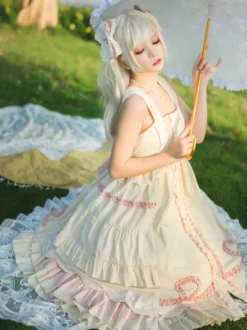 Robe Sweet Lolita Robe pull sans manches en polyester à volants