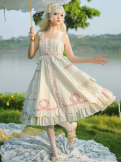 Robe Sweet Lolita Robe pull sans manches en polyester à volants